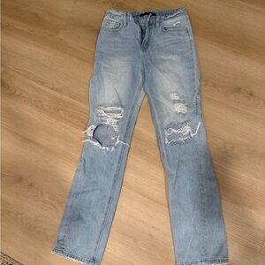 Flying Monkey Light Blue Distressed Straight Leg Jeans